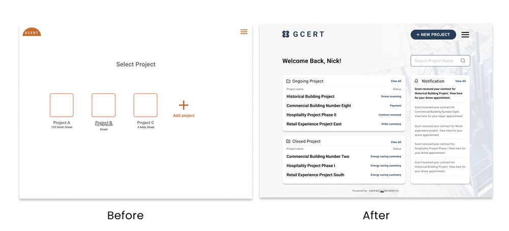 the before and after UI of the unified Retrofit app