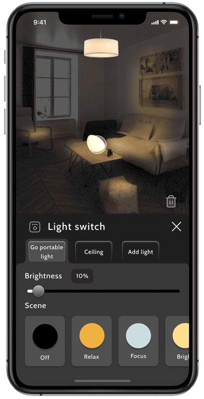 lighting effect changing in the space on the AR app